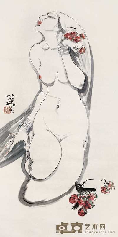 林墉 裸女 立轴 136×68cm